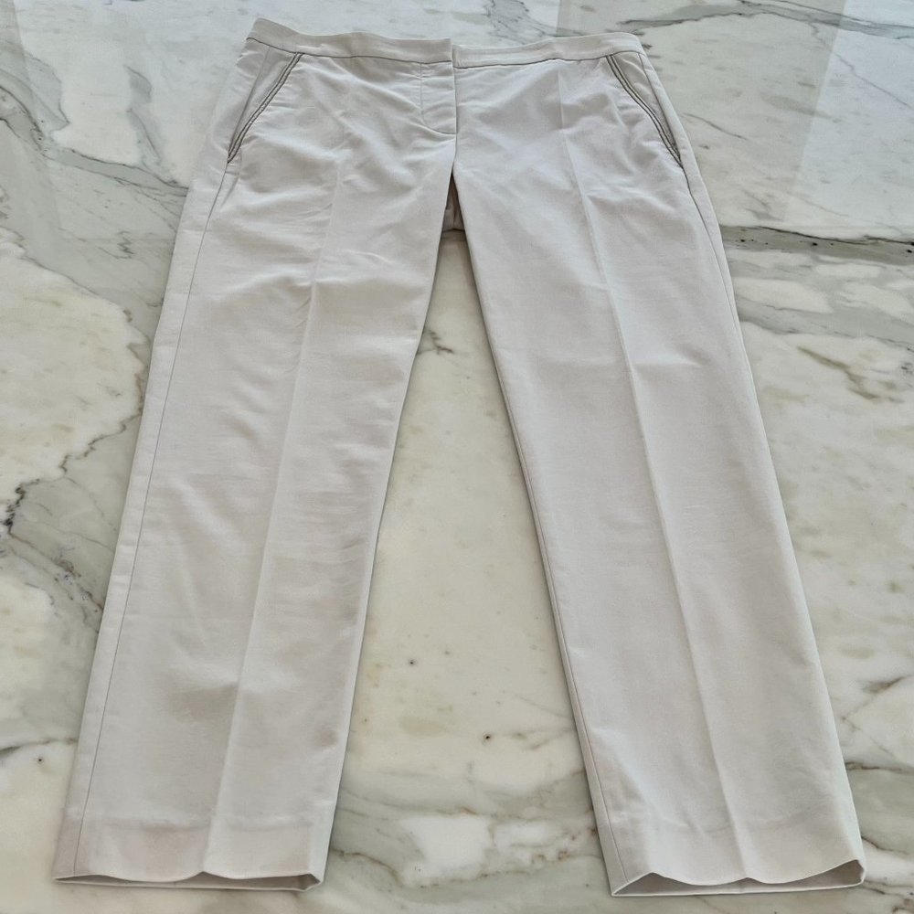 BRUNELLO CUCINELLI OYSTER MONOLINI COTTON PANTS SIZE IT 44 / US 8 NWTS!